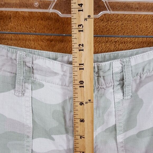 MOTHER Jeans Womens Size 31 Green Camo Stripe Linen Blend SHAKER CHOP CROP FRAY - Picture 9 of 11